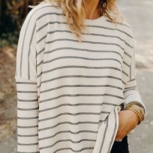 CJLA White and black striped “Evelyn” sweater